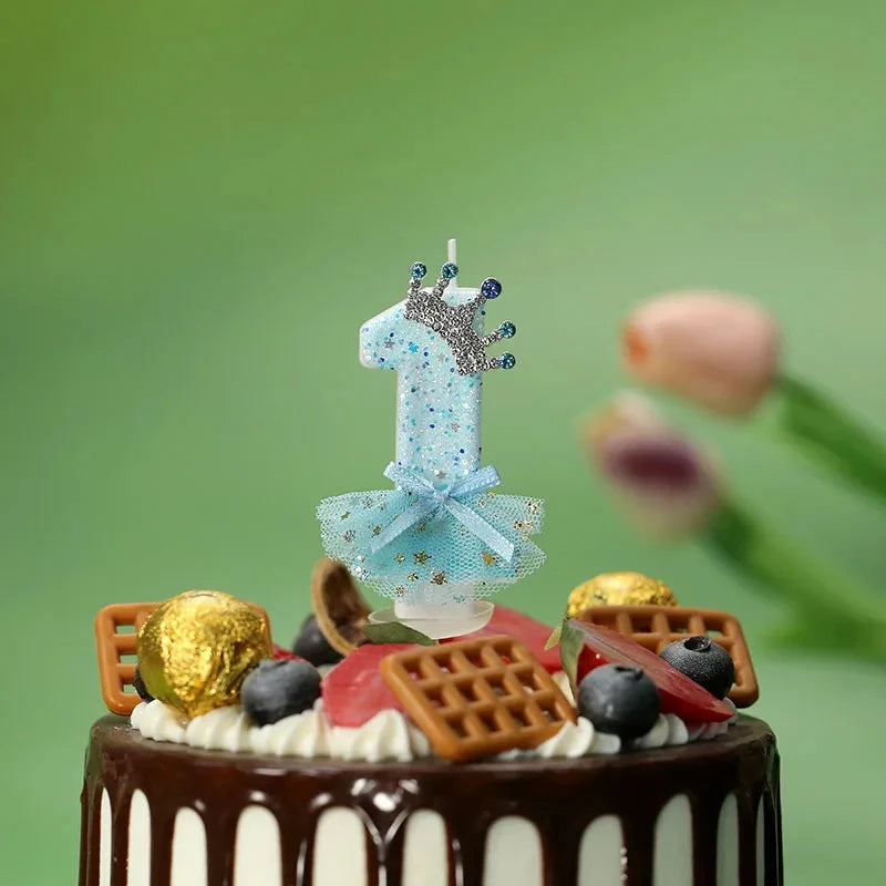 Cake Candles Blue Crown Dress Birthday Number Children's Theme Party