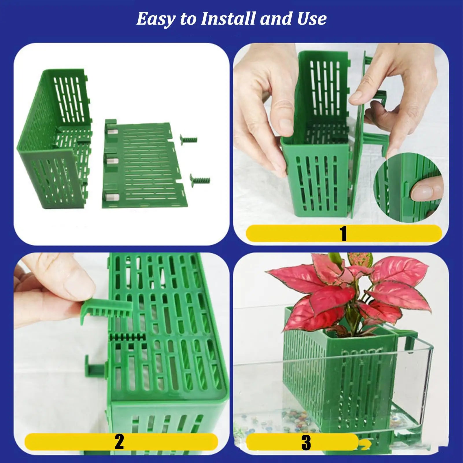 Aquarium Plant Stand Adsorbable Hydroponic Plant Storage Plastic Aquarium Square Hollow Storage Basket Fish Tank Decorations Zpaxo