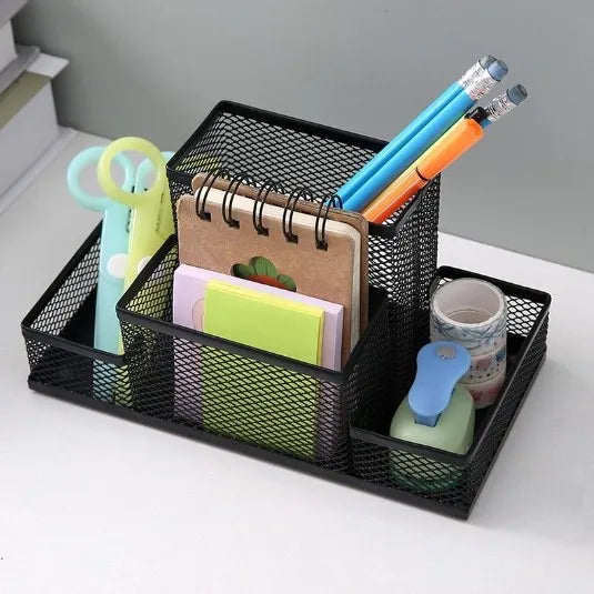 Mesh Desk Organizer Office Supplies Caddy with Pencil Holder and Storage Baskets for Desktop Accessories, 3 Compartments, Black Zpaxo 4 grids Black