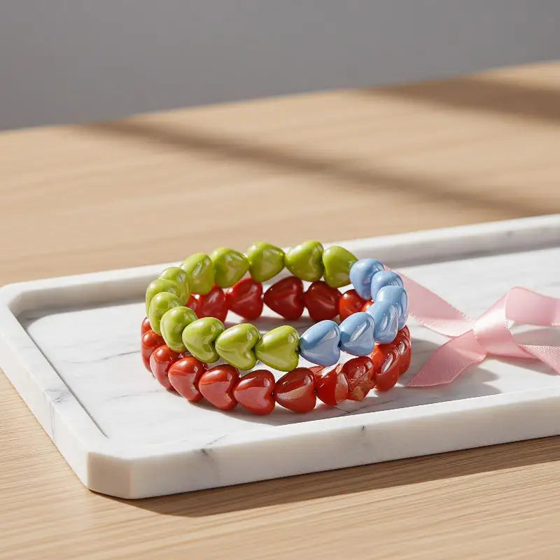 Heart Beaded Bracelet Fashion Sweet Colorful Retro Women Jewelry Zpaxo