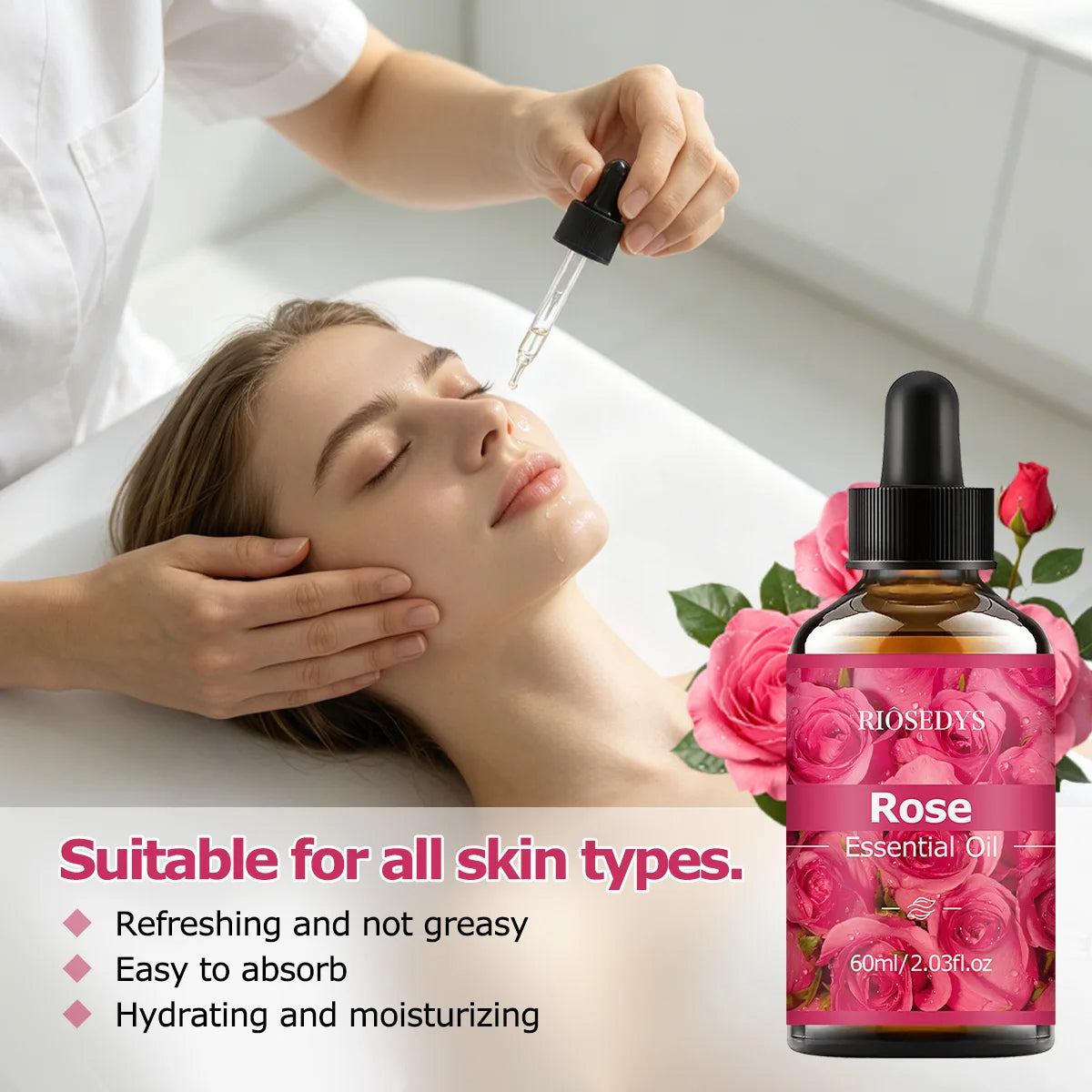 60ml ROSE ESSENTIAL OIL is a has deep nourishing moisturizing effects, making it suitable for massage, skin care, and hydration. Zpaxo