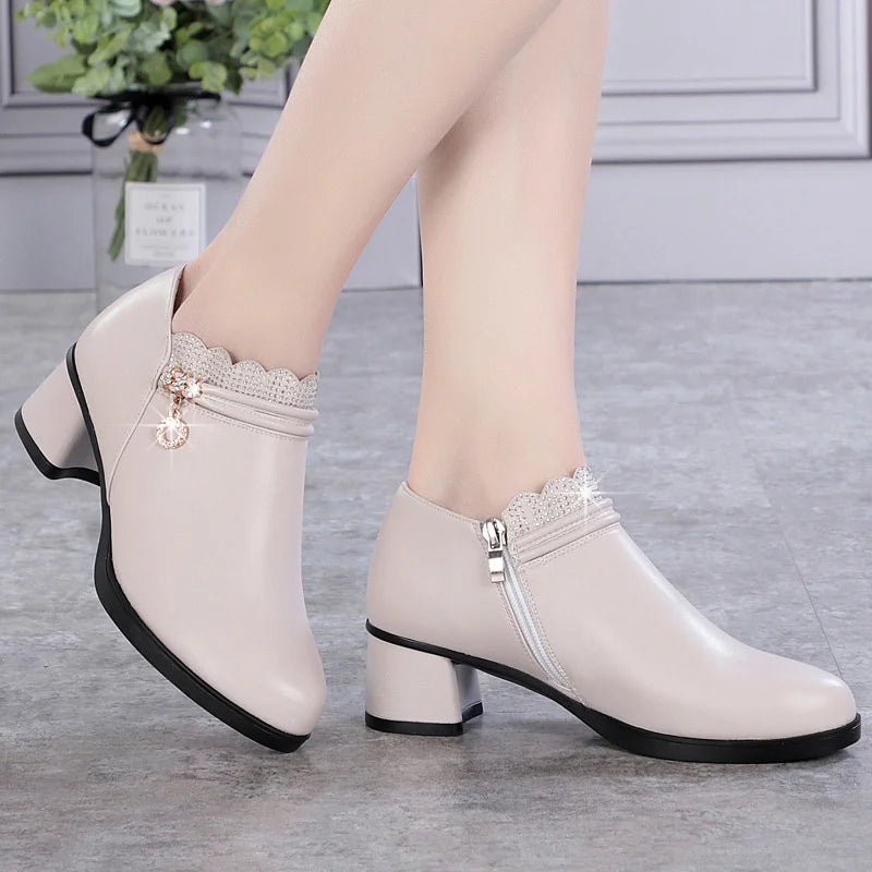 Solid Spring Autumn Women Fashion Pumps Thick Heels Soft Comfortable Zpaxo 7012 Beige 42(Foot 26cm) China Mainland