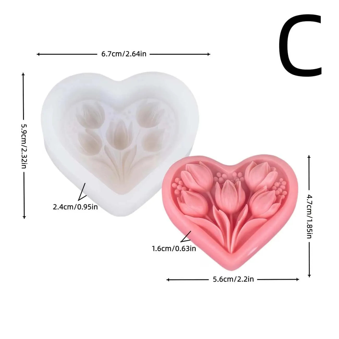 1pc Heart Tulip Silicone Candle Mold 3D Aromatherapy Candle Soap Gypsum Craft Home Decor Silicone Mold Valentine's Day Zpaxo Light Yellow