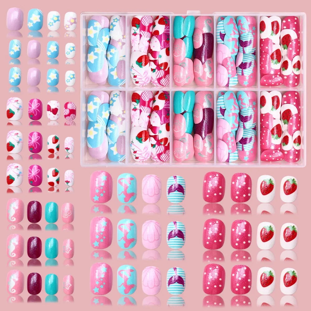 Kawaii Children False Nails Flower Heart Candy Kids Fake Ice Cream Zpaxo Style 01
