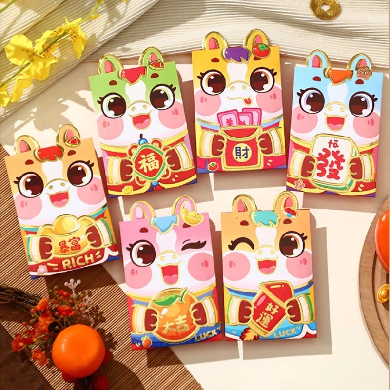 6Pcs 2026 Horse Year Cartoon New Year Red Packet Lucky Red Envelope Creative Spring Festival Birthday Wedding Lucky Money Pouch Zpaxo