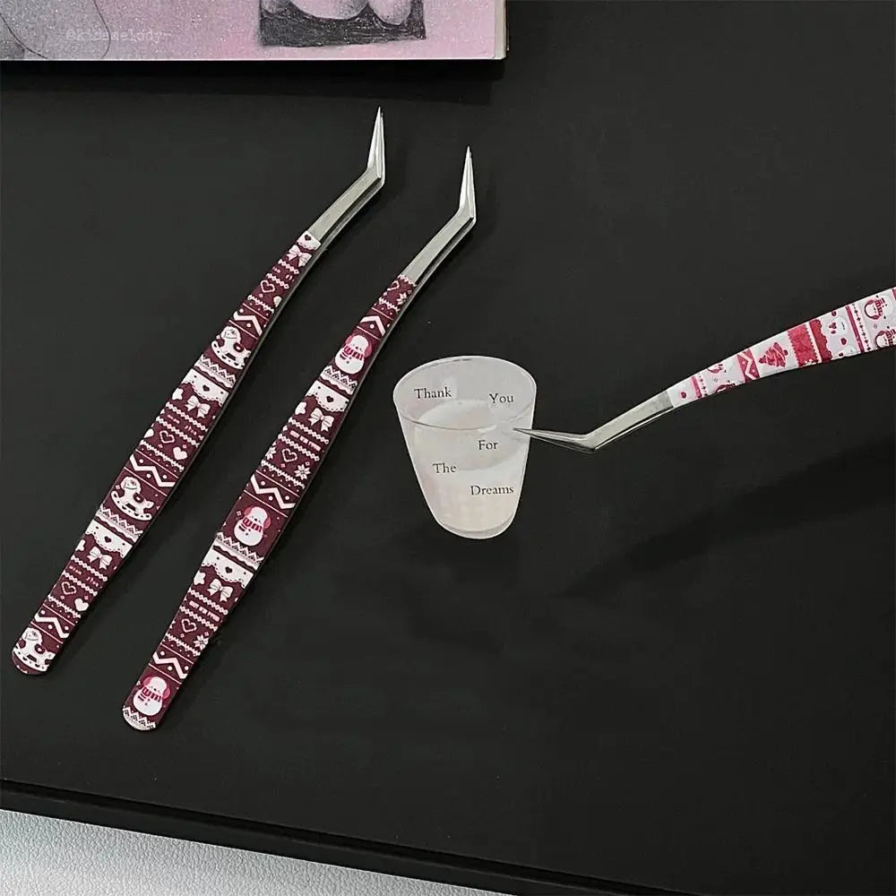 Metal Curved Stickers Tweezers Anti-static Cartoon Lashes Extension Zpaxo