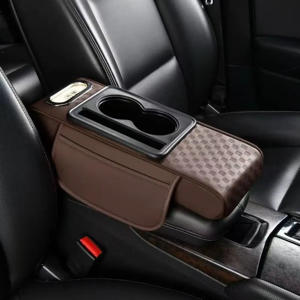 Nappa Leather Center Console Armrest Cushion Tissue Box 2 Cup Holder Car Armrest Storage Box Comfortable Phone Slot Zpaxo