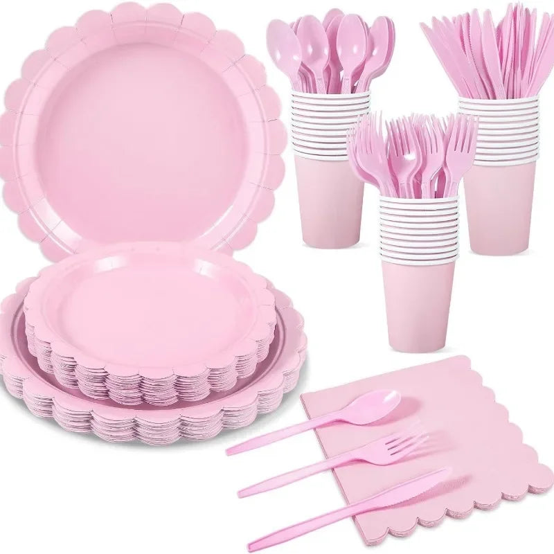 2025 New 175 PCS Lace Disposable Paper Plate Paper Cup Party Supplies Set Disposable Dining Plate for 25 People Zpaxo