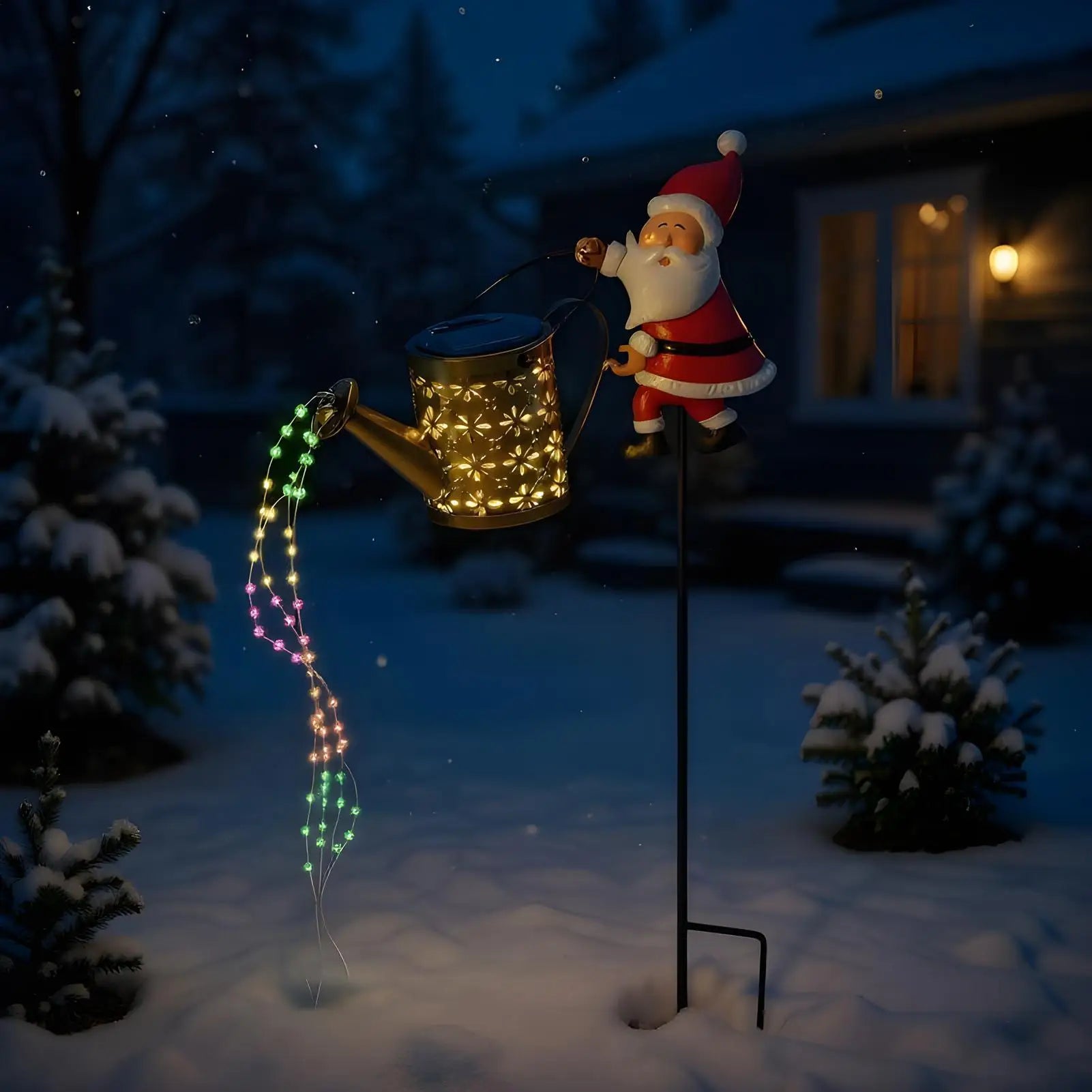 Outside Christmas Lights Santa Claus LED Watering Can Retro Solar