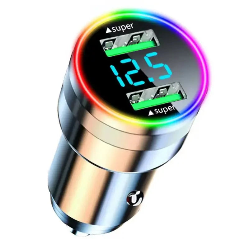 300W Dual Port USB Car Charger LED Light Voltage Monitor Fast Zpaxo Black Car Charger