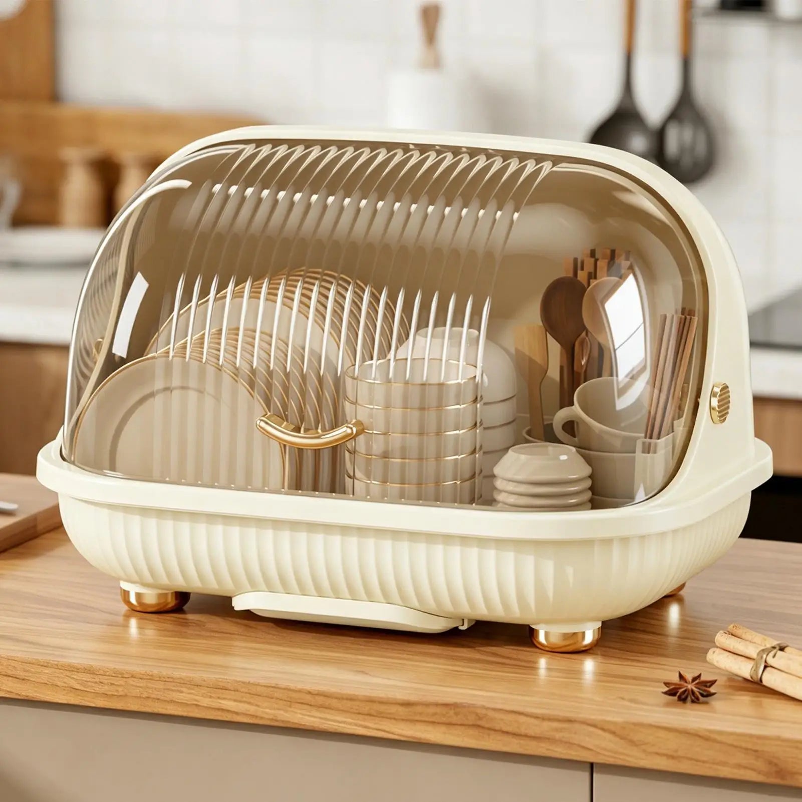 Dish Drying Rack Transparent Dust Prevention Kitchen Container