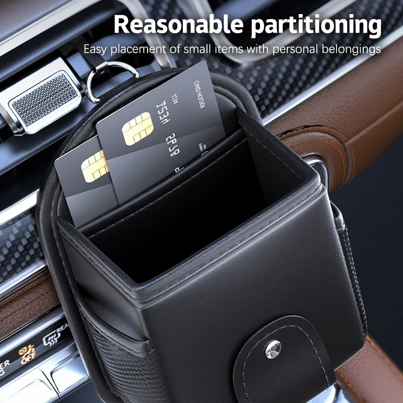 PU Leather Car Air Vent Phone Holder & Storage Organizer