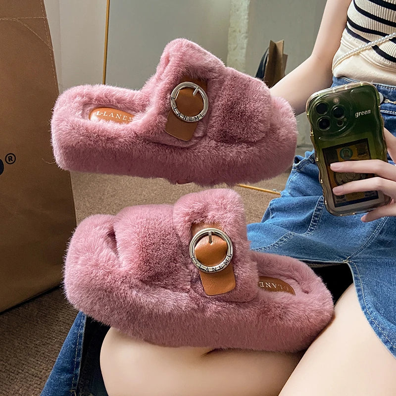 Women Slippers Thick Bottom Double Slippers Autumn/Winter New Style Korean Shoes Women Soft Bottom Cotton Home Slides Women Zpaxo