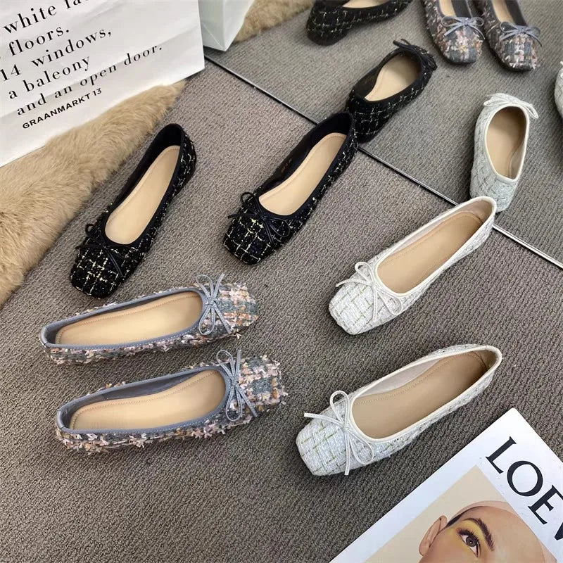 Flat Shoes for Women Large Size Spring Autumn 2024 New Butterfly Bow Shallow Mouth Flat Shoes Women's Square Toe Ballet Shoes Zpaxo