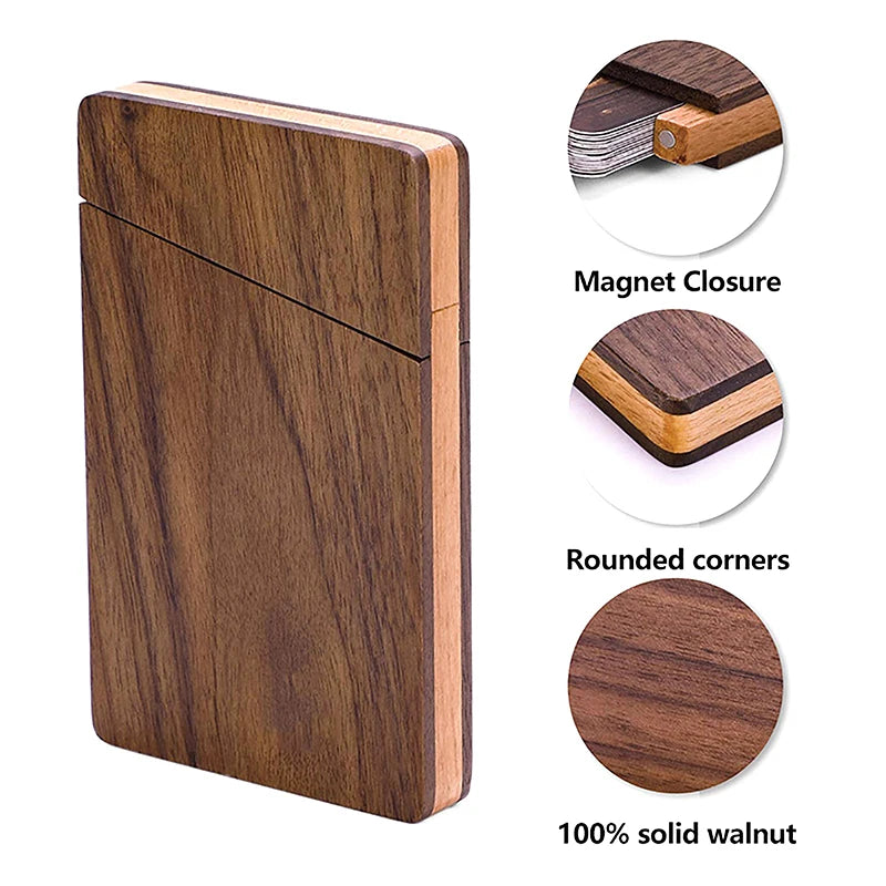 Portable Walnut Wood Business Card Holder Slim Card Case For Men Wooden Business Card Ganizer Desk Accessories Zpaxo