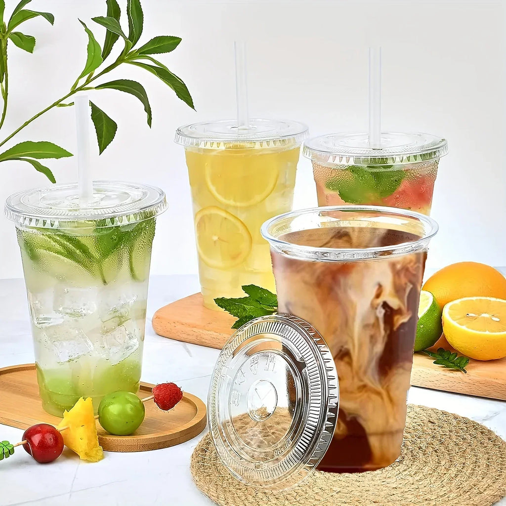 Plastic Cups Lids Snack Drink Cup Double Cold Clear Disposable PET