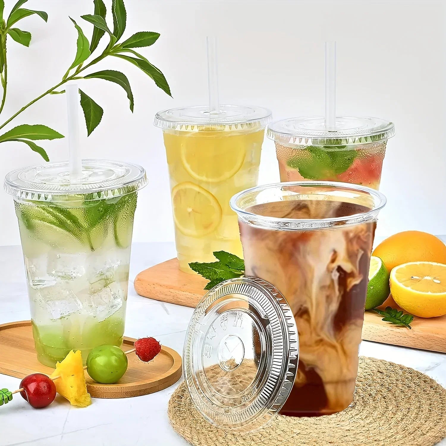 Plastic Cups Lids Snack Drink Cup Double Cold Clear Disposable PET