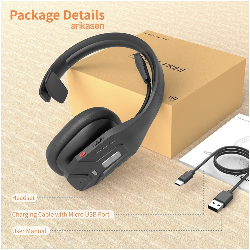 Trucker Bluetooth Headset Tri-mic Noise Cancelling Mute Button 65Hrs