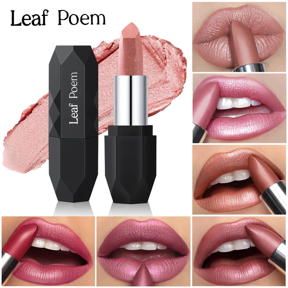 Pearlescent Lipstick Long-lasting Waterproof Pink Rosey Metallic Zpaxo