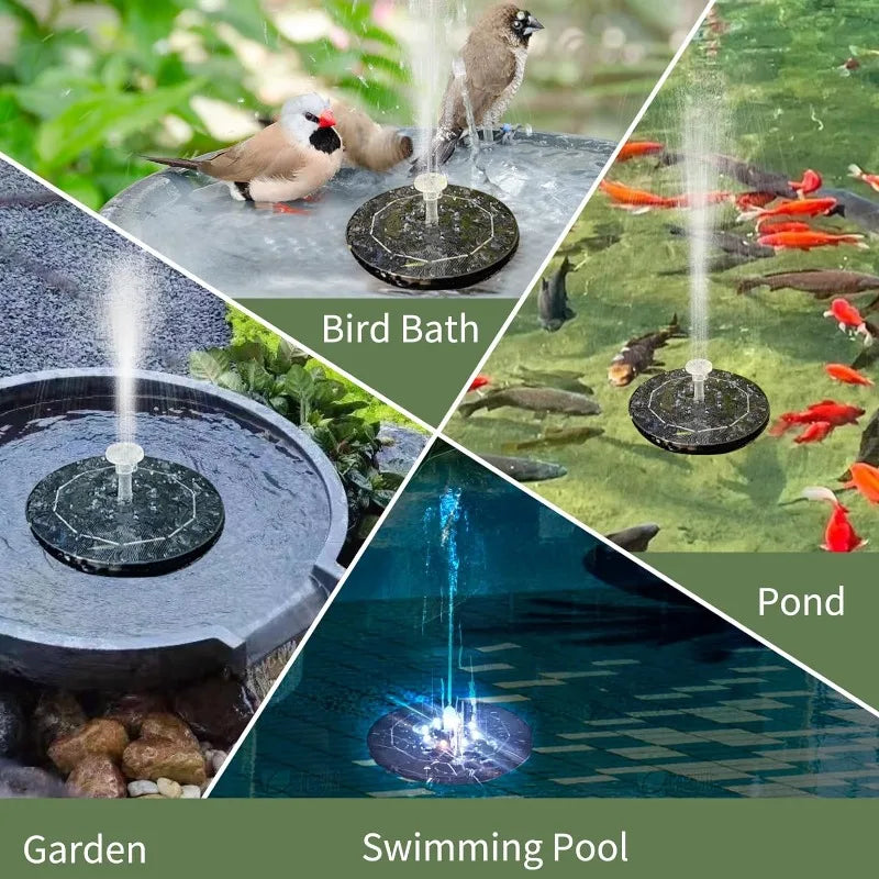 Solar Fountain Pump – 7 LED Lights, 6 Nozzles, Bird Bath Garden