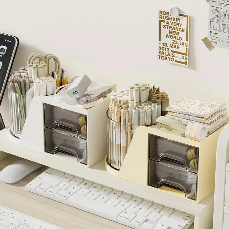 Rotating Pen Holder Cotton Swab Container Desk Organizer Office