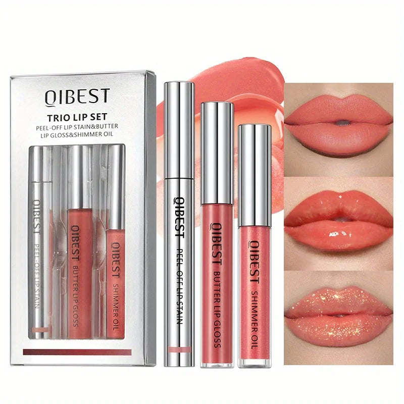 3-Pack non-stick cup matte pattern embroidery peel-off tear-off lip gloss lip line easy-to-color mirror pearlescent lip oil set Zpaxo