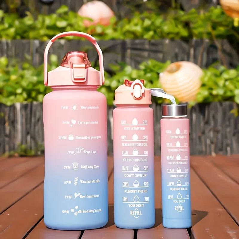 2l/900ml Water Bottle Liter Stay Hydrated Motivated Leakproof Plastic Sport Bottle Reminder Times Sports Outdoor Fitness Office Zpaxo 3PS-pink blue 2.0L