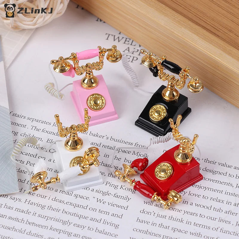 ▶1Pc 1:12 Dollhouse Miniature Phone Model Retro Rotary Telephone for Doll House Decor Zpaxo