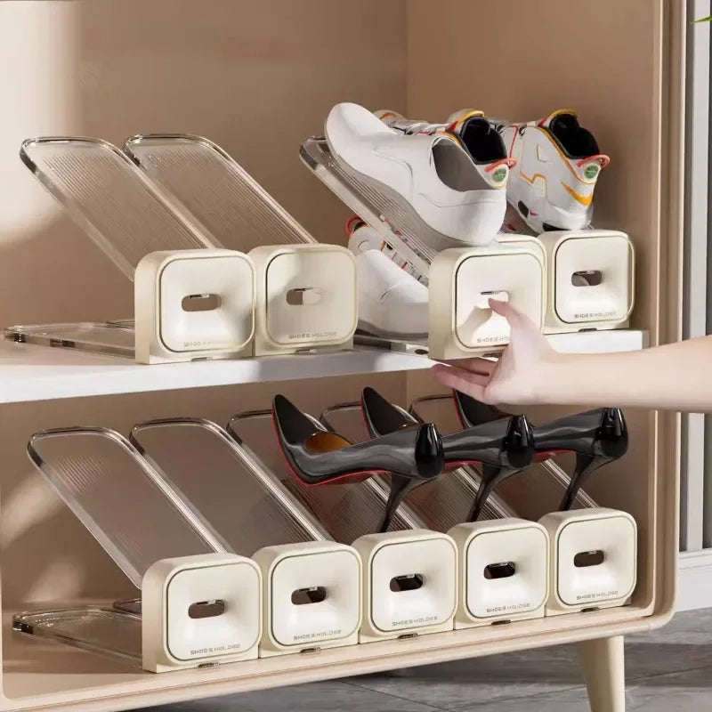 New 4PCS Adjustable Double-layer Shoe Holder and Shoe Cabinet for Household Use, Storing Plastic Shoe Racks To Save Space Zpaxo