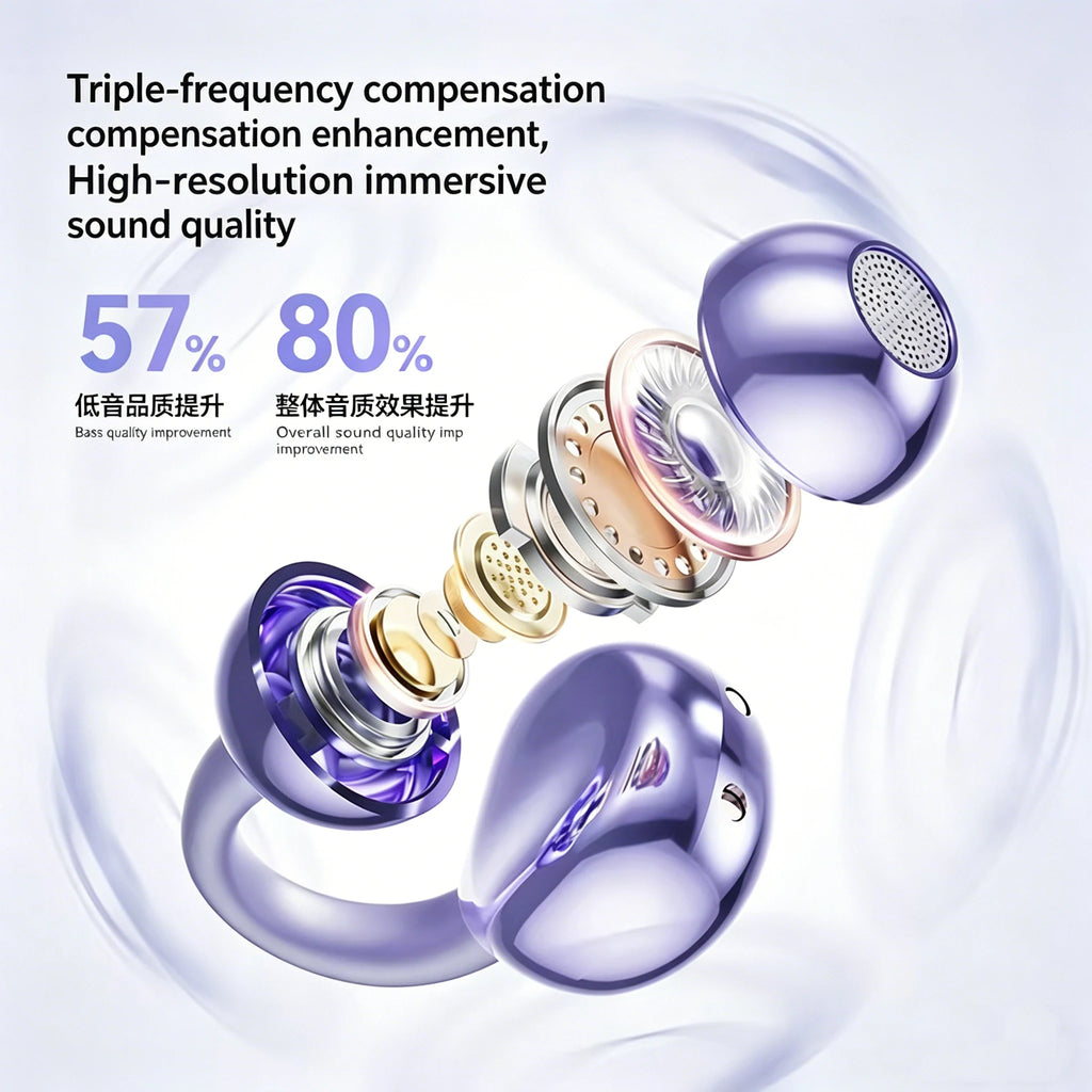 Wireless Earphone Clip on Earbuds Open Ear Wireless Bluetooth 6.0 Headphone 30H Playtime Comfortable For Fitness Waterproof IPX4 Zpaxo