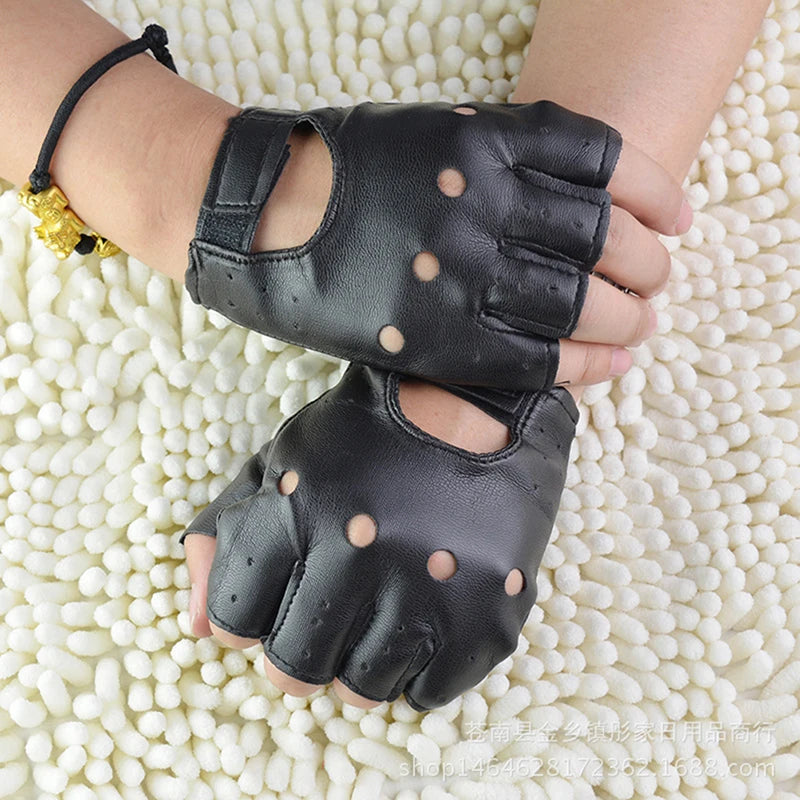 Leather Gloves Black Fingerless Driving Fashion Men Women Half Finger Gloves New Zpaxo
