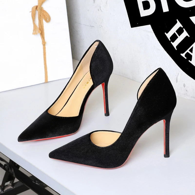 Womens Burgundy Velvet Pointed Toe Stiletto Heel Pumps Cut Out Heels Zpaxo