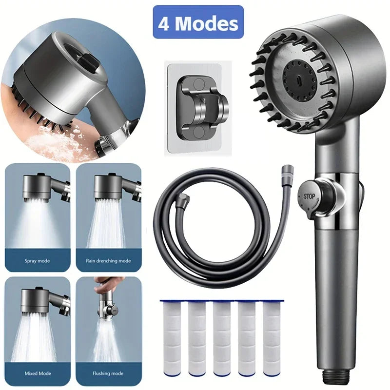 4 Modes Shower Head High Pressure Showerhead One-Key Stop Water Massage Shower Head With Filter Element Bathroom Accessories Zpaxo