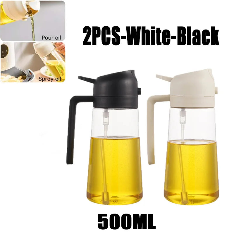 New 470ml Oil Spray Pot 2-in-1 Plastic Household Kitchen Oil Bottle Nebulizing Mist Filling Cooking Oil Spray Pot Dual Use Zpaxo 2PCS-White Black