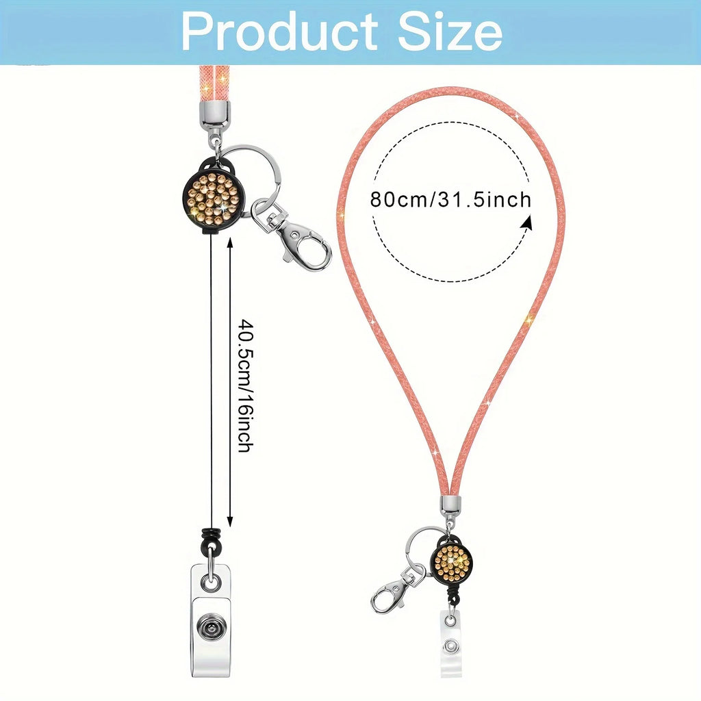Rhinestones Lanyard Badge Card Holder Teacher Retractable Necklace