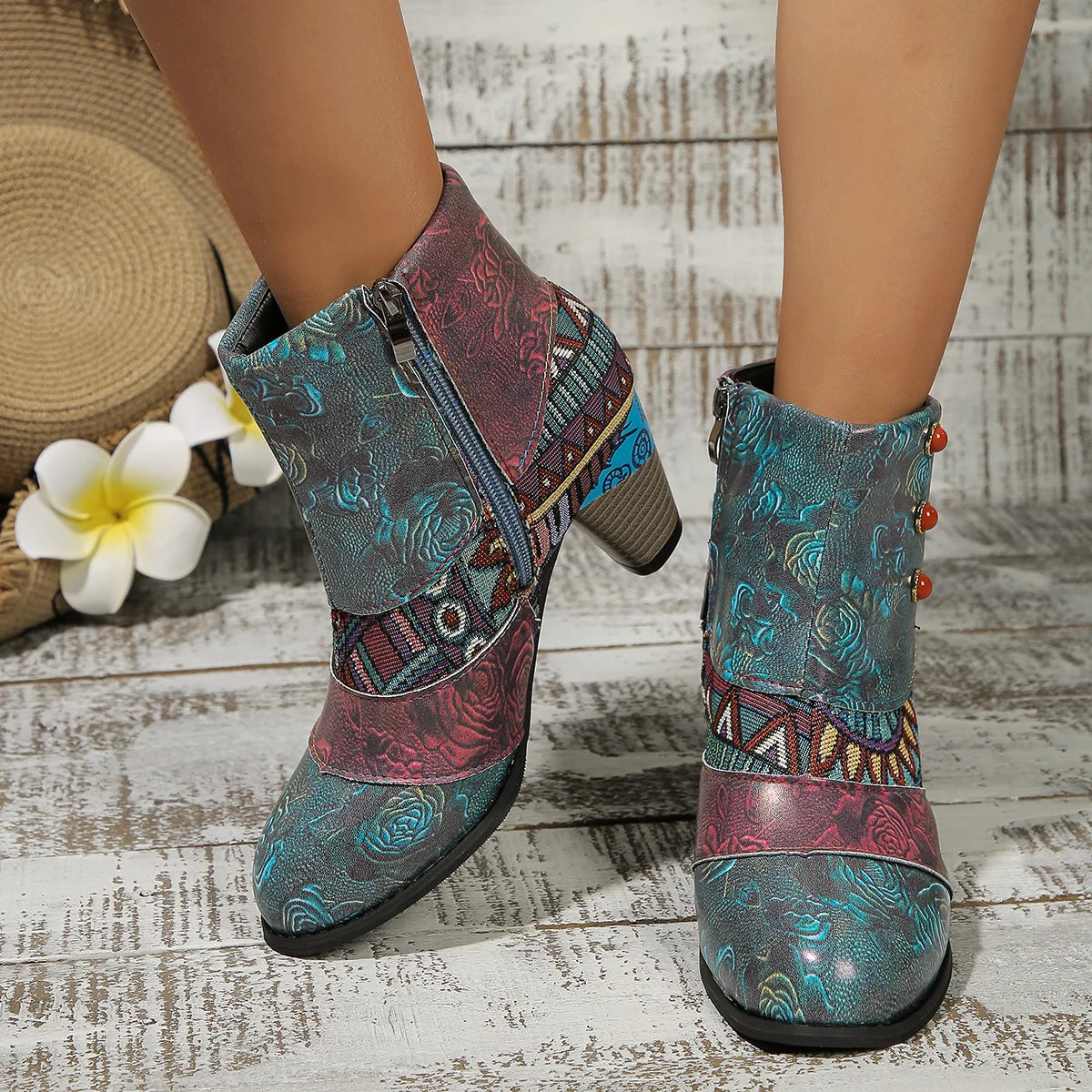 Spring Autumn Women Boots Ethnic Style Casual Fashion High-heeled Boots Women Retro Large Size All-match Fashion Shoes Women Zpaxo