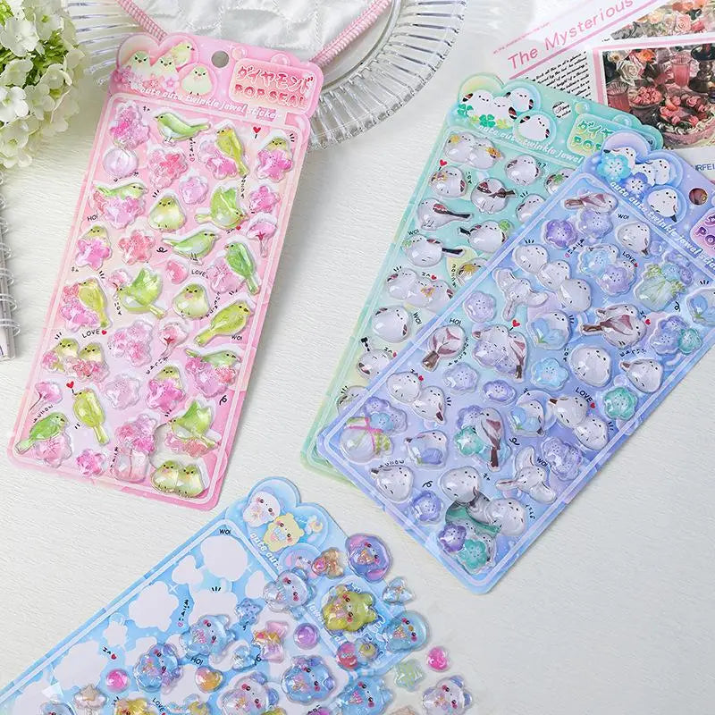 3D Kawaii Chickadee Stickers – 4-Pc Scrapbook Decal Set