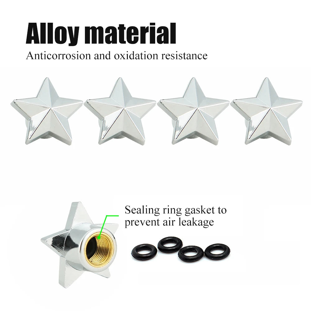 Pentagram Tire Valve Stem Caps 4-Pack – Universal Dust Covers