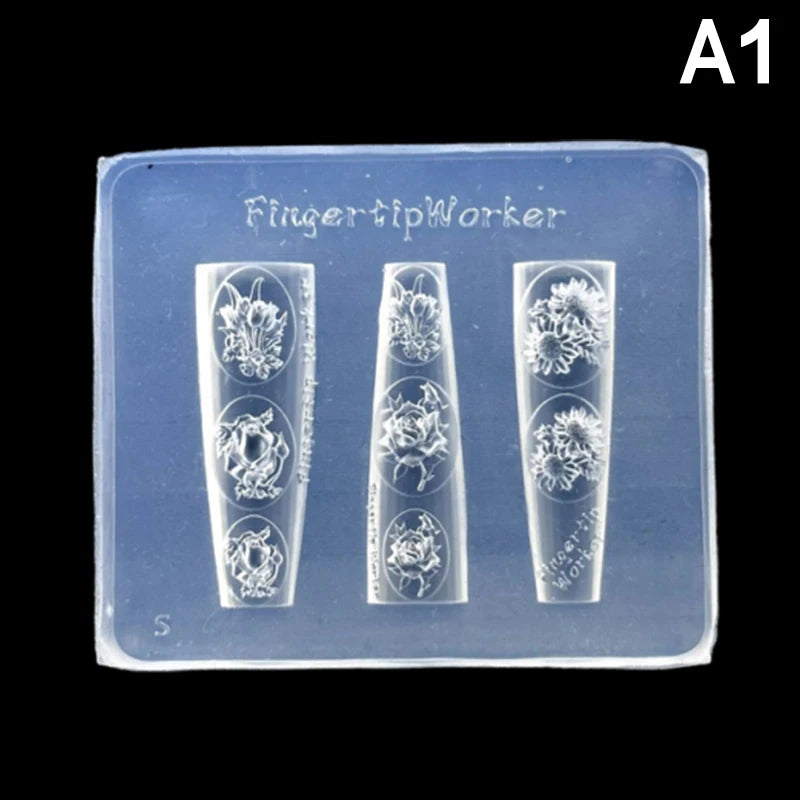 ▶1Pcs Flowers Rose Tulip Nail Silicone Relief Nail Art Mold Nail Salon Manicure Tool DIY Nail Decoration Zpaxo A1