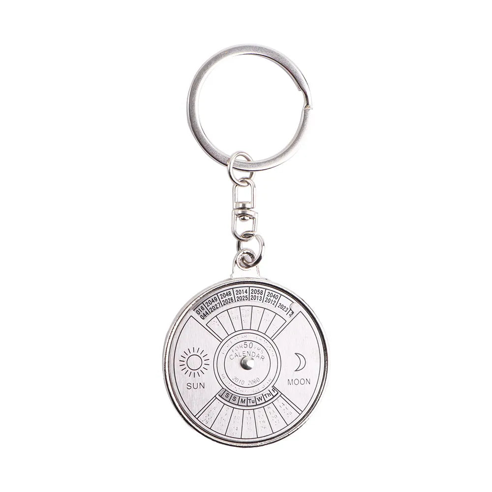 Compass Gift Silver 2010 To 2060 Creative 3D Perpetual Calendar Keyring Keychain 50 Years Zpaxo Silver