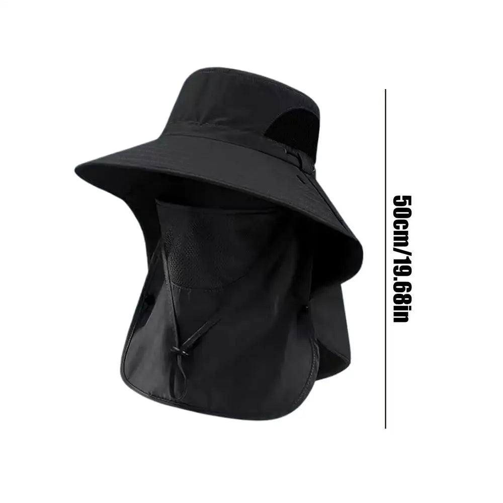 UV Protection Wide Brim Fishing Sun Hat with Neck Flap Outdoor Sun Hat Zpaxo Black