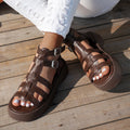 Women Sandals Middle Heel Baotou Buckle Strap Shoes Women Fashion Summer Daily Sandals Designer Platform Shoes Zapatos De Mujer Zpaxo Brown 43