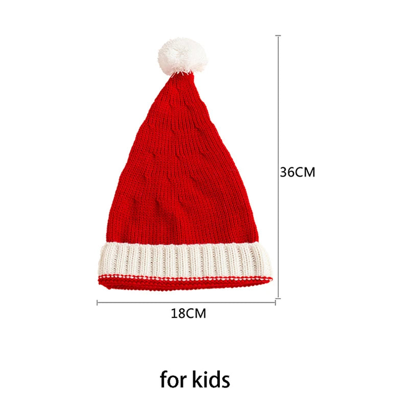 Christmas Knitted Hat Adult Kids Cute Pompom Soft Beanie Santa Year