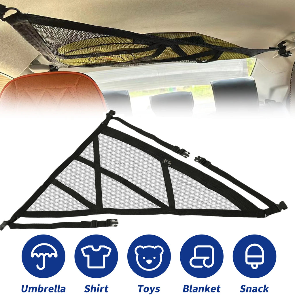 Triangular Ceiling Storage Net Double-Layer Mesh Net Anti-Fall SUV Roof Organizer Adjustable Car Interior Cargo Storage Bag 2024 Zpaxo