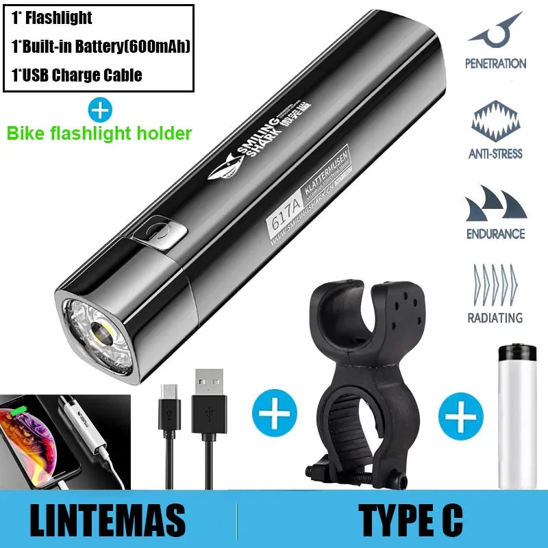 Super Bright LED Flashlight USB Rechargeable 18650 Battery Led Torch for Night Riding Camping Hunting & Indoor Flash light Zpaxo B