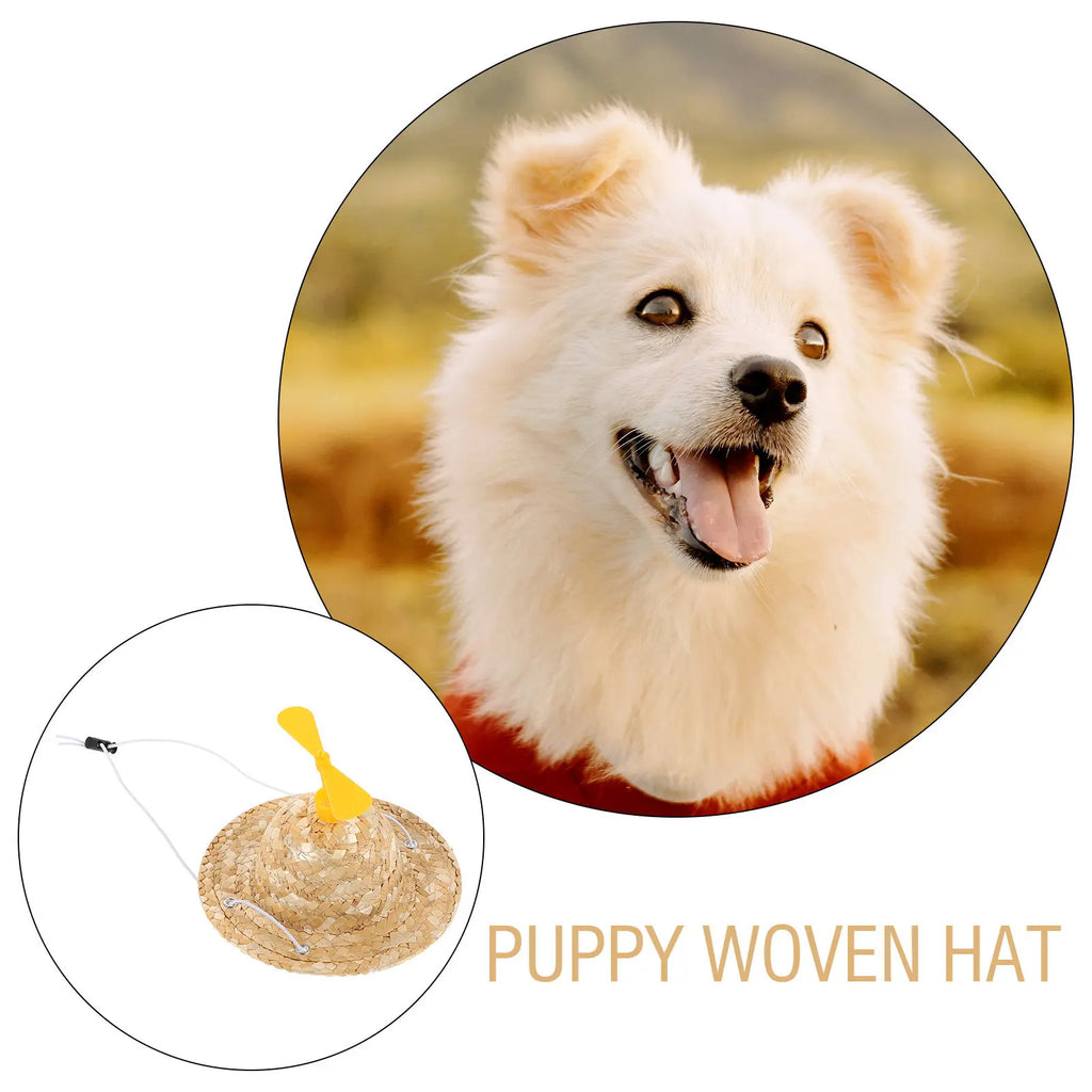 Adjustable Dog Hat Dragonfly Propeller Straw Woven Snug Fit Sun