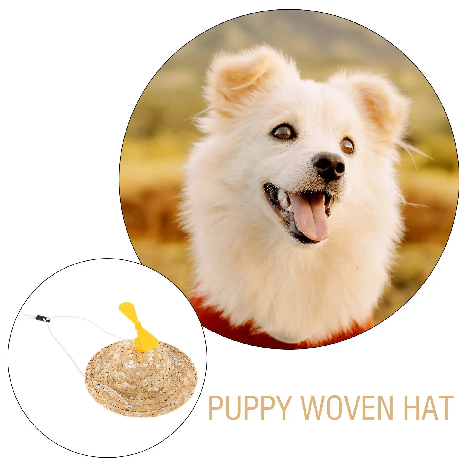Adjustable Dog Hat Dragonfly Propeller Straw Woven Snug Fit Sun