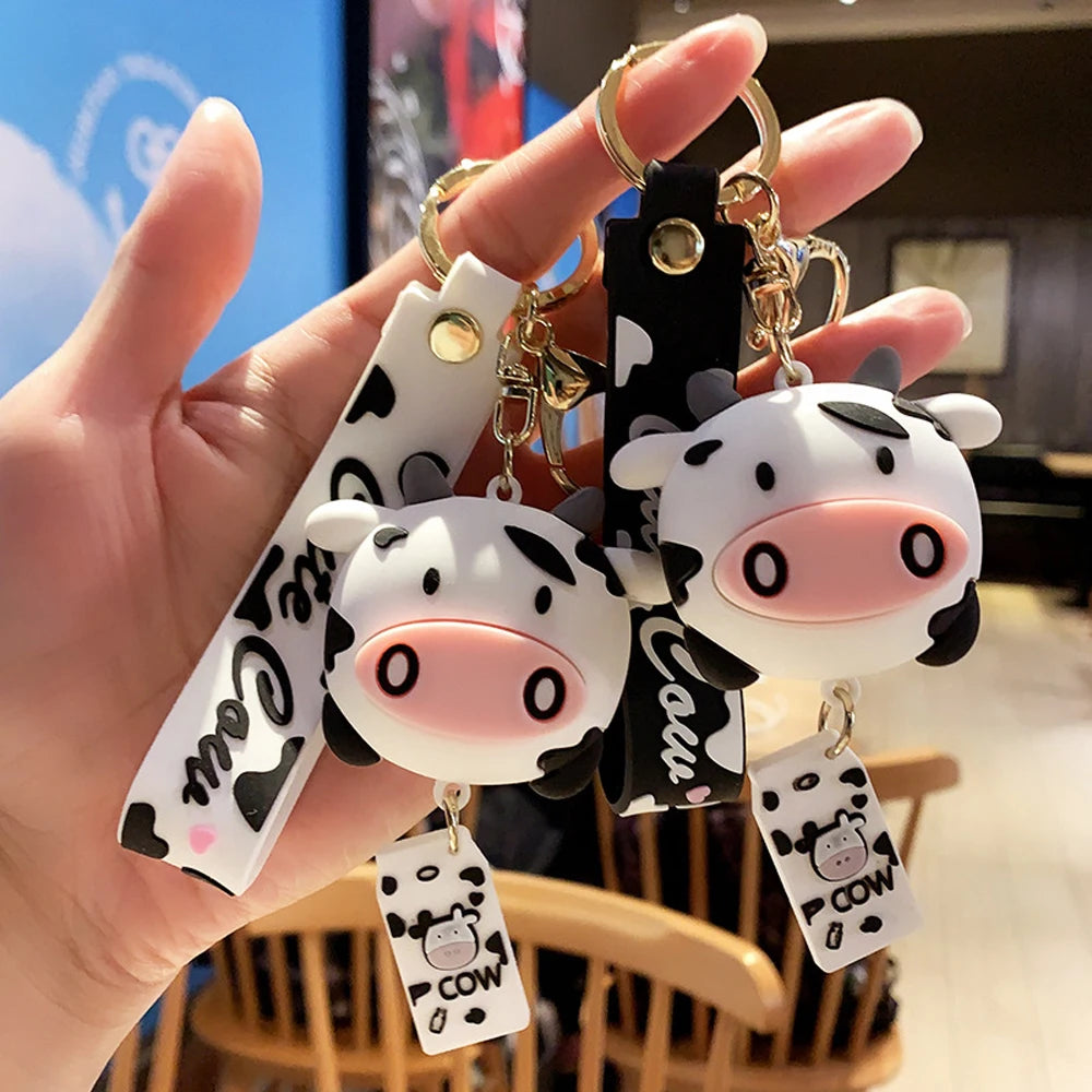 Fashion Jewelry Cute Door Key Car Key Charm Animal Keyrings Bag Decoration Silicone Cow Keychains Zpaxo