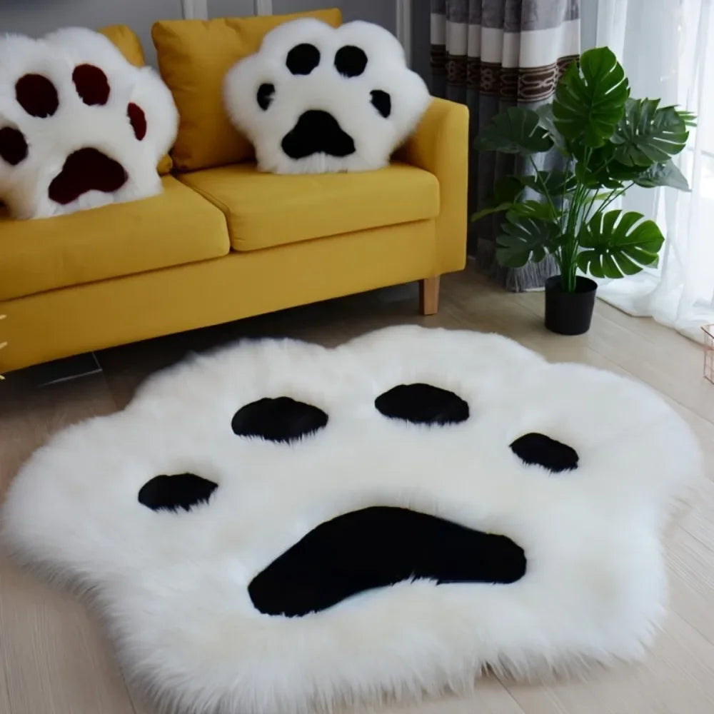 Cute Cat Paw Design Carpet Soft Long Plush Decorative Floor Mat