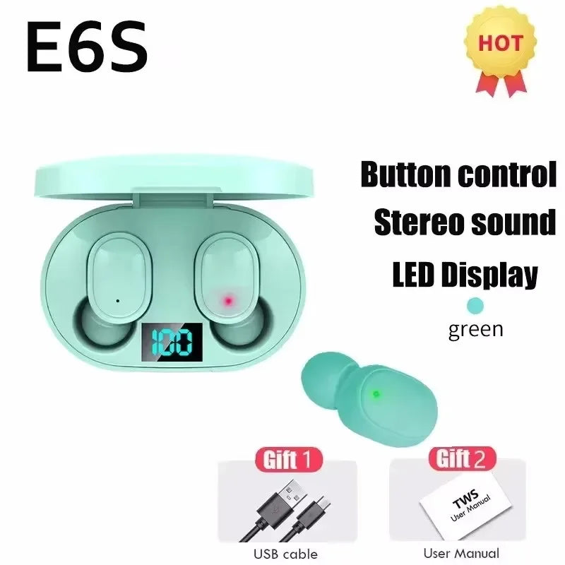 TWS E6S Bluetooth Earphones Wireless Headset Noise Cancelling Zpaxo green